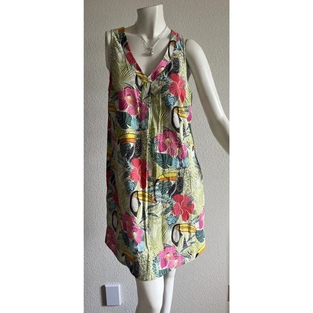 Tommy Bahama 100% Silk Tropical Toucan Dress Sleeveless Shift Small Sample